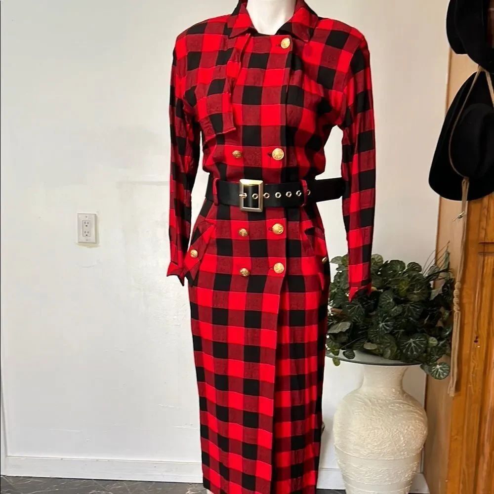 R.J. Steven by carol escritor vintage Plaid Red and Black Women's Dress